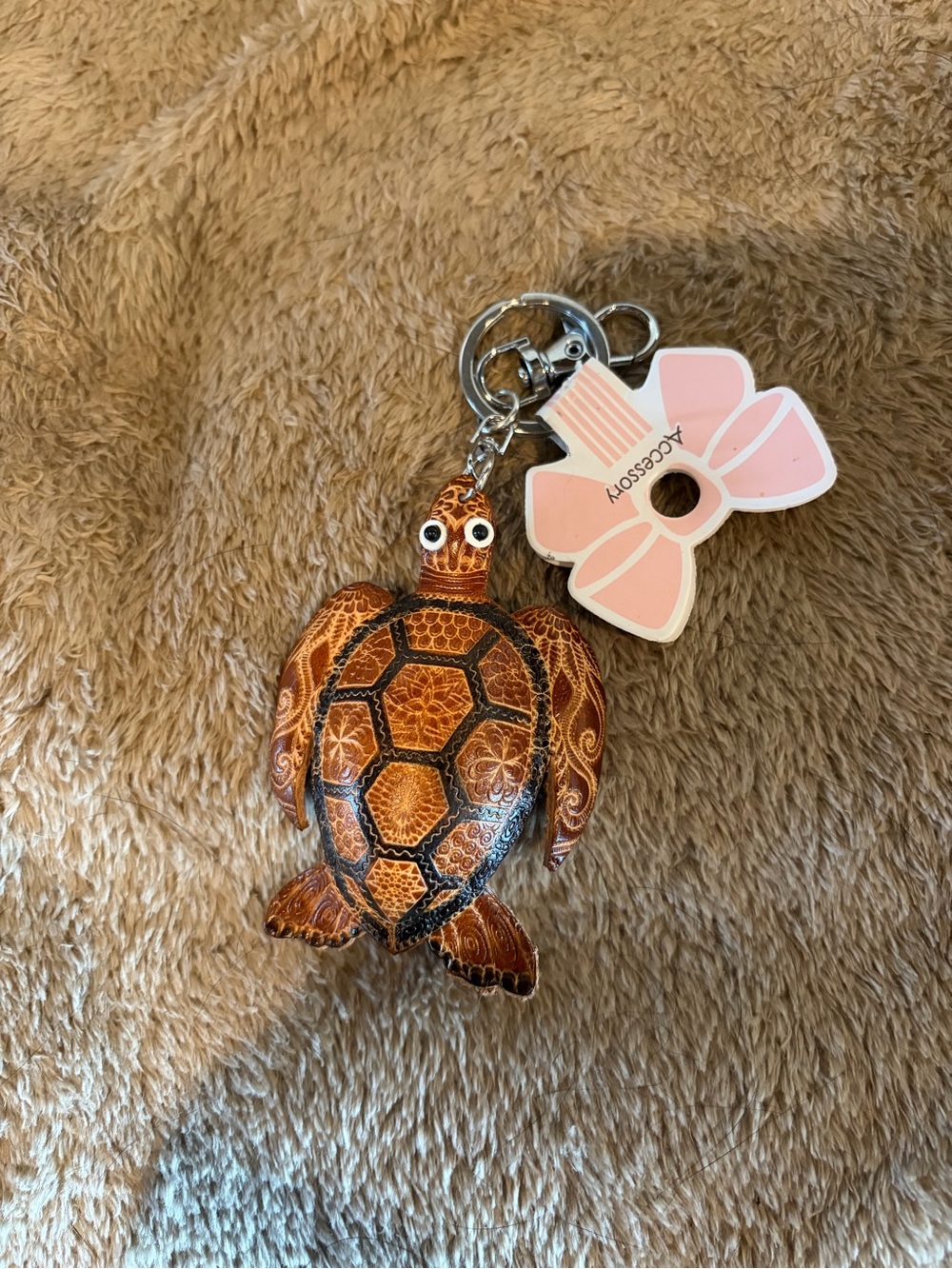 Turtle in leather bag charm/keychain